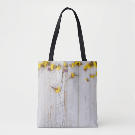 Gelbe Frühlingsblumen, weiße Putz. Tasche (Vorderseite)