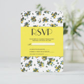 Gelbe Frühlingsblüten auf weißem und gelbem Papier RSVP Karte (Stehend Vorderseite)