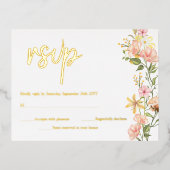 Gelbe Frühlingsblütenpinke Blume UAWG Real Gold Folie Einladungspostkarte (Vorderseite)