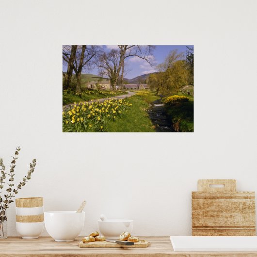 Gelbe Frühlingsdüster, Grenzen, Peebles-Blume Poster (Küche)