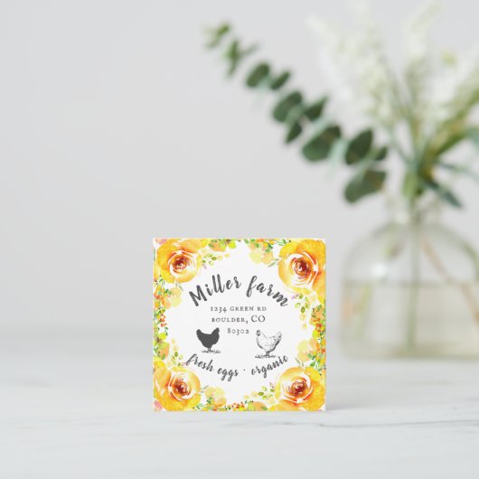 Gelbe Frühlingsflorentenkarte Quadratische Visitenkarte (Stehend Vorderseite)