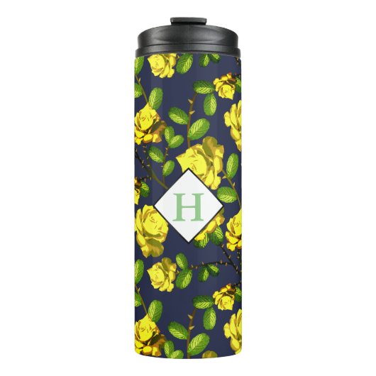 Gelbe Frühlingssäule Rose & Marine mit anfängliche Thermosbecher (Vorderseite)