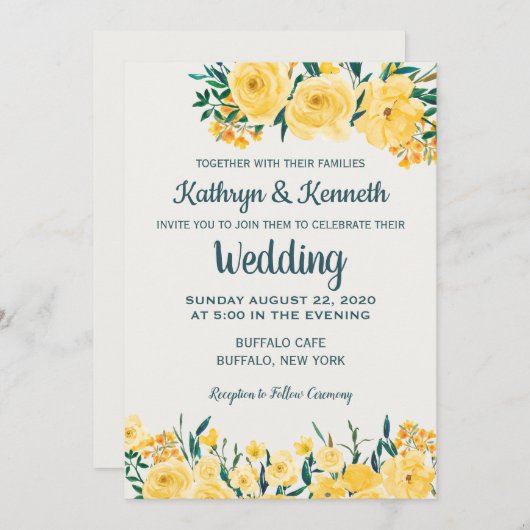 Gelbe Frühlingssommer - Einladung zur Hochzeit (Vorne/Hinten)