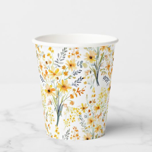 Gelbe Frühlingssonne - Wildblumen Pappbecher (Vorderseite)