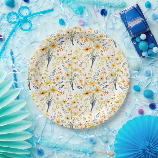 Gelbe Frühlingssonne - Wildblumen Pappteller (Party)