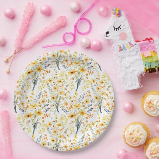 Gelbe Frühlingssonne - Wildblumen Pappteller (Party)