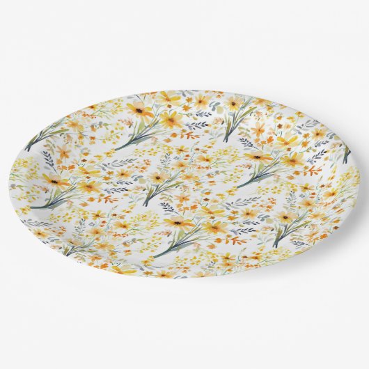 Gelbe Frühlingssonne - Wildblumen Pappteller (Schrägansicht)