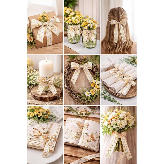 Gelbe Frühlingssonne - Wildblumen Satinband