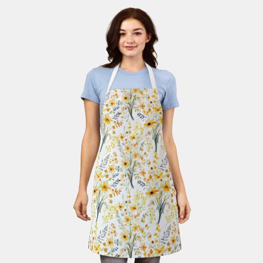 Gelbe Frühlingssonne - Wildblumen Schürze (Getragen)