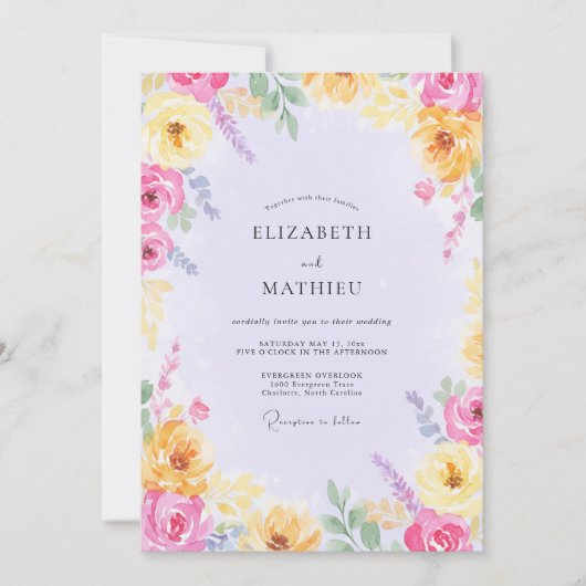 Gelbe Fuchsien-Wildblumen-Hochzeit Einladung (Vorderseite)