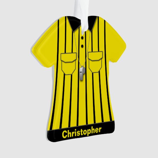 Gelbe Fußball-Referent-Uniform personalisiert Ornament (Vorderseite)