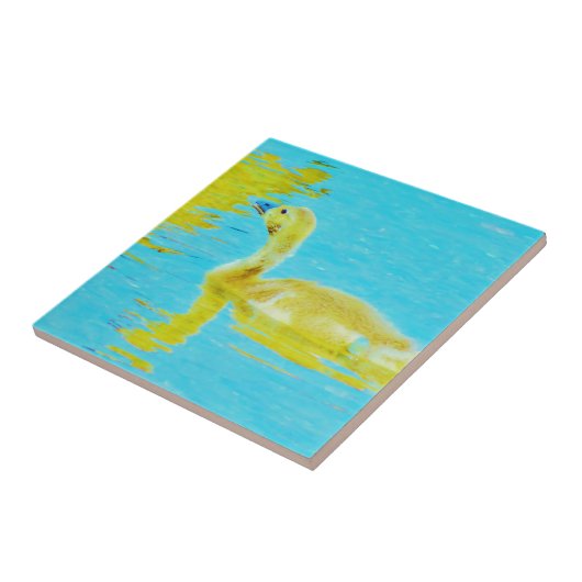 Gelbe Gänse mit hellblauem Wasser Fliese (Seite)