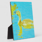 Gelbe Gänse mit hellblauem Wasser Fotoplatte (Seite)