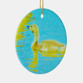 Gelbe Gänse mit hellblauem Wasser Keramikornament (Rechts)