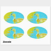 Gelbe Gänse mit hellblauem Wasser Ovaler Aufkleber (Blatt)
