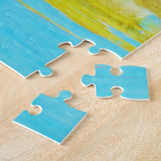 Gelbe Gänse mit hellblauem Wasser Puzzle (Seite)