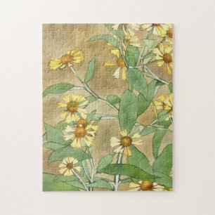 Gelbe Gänseblümchen Blumen Garten Vintage-Stil Kun Puzzle
