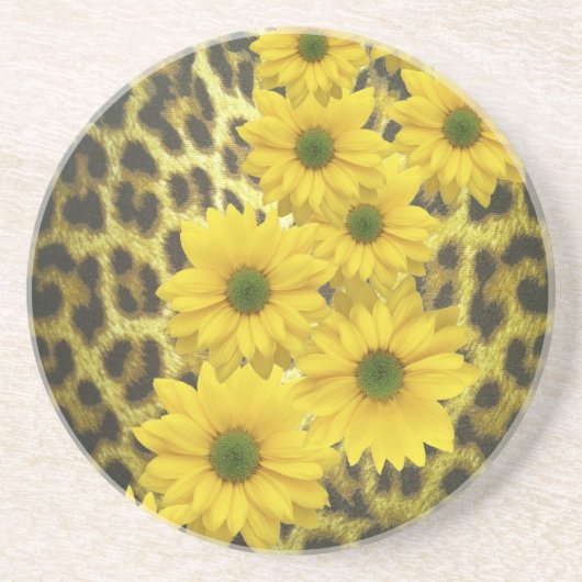 GELBE GÄNSEBLÜMCHEN MIT LEOPARD-DRUCK UNTERSETZER (Vorne)