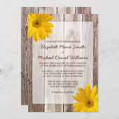 Gelbe Gänseblümchen-rustikale Scheunen-hölzerne Einladung (Vorne/Hinten)
