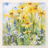 Gelbe Gänseblümchen, Wildblumen Glasuntersetzer (Vorderseite)