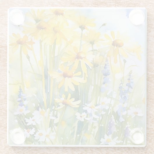 Gelbe Gänseblümchen, Wildblumen Glasuntersetzer (Rückseite)