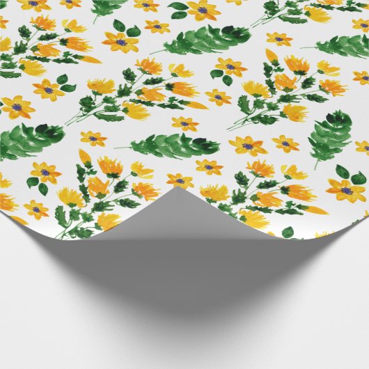 Gelbe Gartenanlage Blume Wasserfarben Muster Geschenkpapier (Ecke)