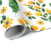 Gelbe Gartenanlage Blume Wasserfarben Muster Geschenkpapier (Rolleneckpunkt)
