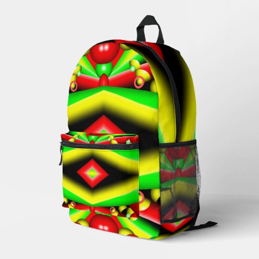 Gelbe Gelbbläschen und Streifen Abstrakt Art Bedruckter Rucksack (Rückseitige Ecke Rechts)