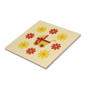 Gelbe, gelbe, rote Blume Fliese (Seite)