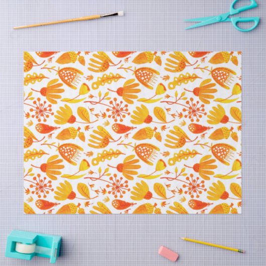 Gelbe Gelbstühlen und Blattmuster Seidenpapier (Basteln)