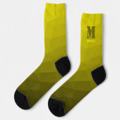 Gelbe geometrische Netz-Muster-Monogramm Socken (Linkes Detail)