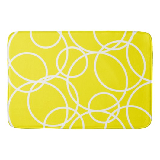 Gelbe geometrische weiße Kreise Moderne Abstrakt Badematte (Vorderseite)