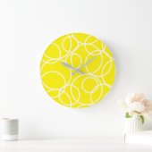 Gelbe geometrische weiße Kreise Moderne Abstrakt Große Wanduhr (Zuhause)