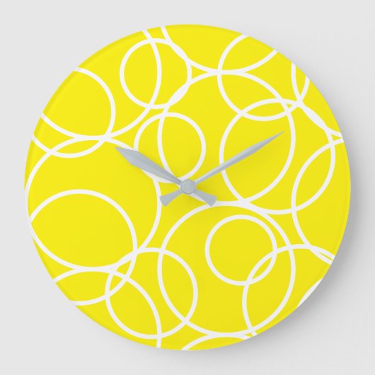 Gelbe geometrische weiße Kreise Moderne Abstrakt Große Wanduhr (Vorderseite)