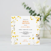 Gelbe gepresste Wildblume Boho Brautparty Einladung (Stehend Vorderseite)