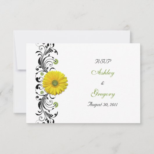Gelbe Gerbera Daisy Black Green Floral Repcard RSVP Karte (Vorderseite)