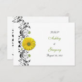 Gelbe Gerbera Daisy Black Green Floral Repcard RSVP Karte (Vorne/Hinten)
