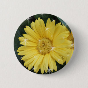 gelbe Gerbera-Daisy-Blume mit Sternen Button