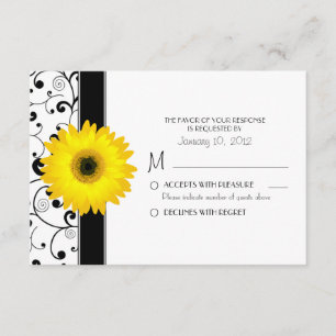 Gelbe Gerbera Daisy mit Schwarz Scroll Design UAWG RSVP Karte