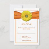 Gelbe Gerbera mit orangefarbener Flachbandkarte 2 RSVP Karte (Vorderseite)