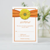 Gelbe Gerbera mit orangefarbener Flachbandkarte 2 RSVP Karte (Stehend Vorderseite)