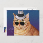 Gelbe gestreifte Katze mit Sonnenbrille und Hut Postkarte (Vorne/Hinten)
