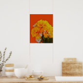 Gelbe gestrichene Blumen auf Orange Poster (Küche)