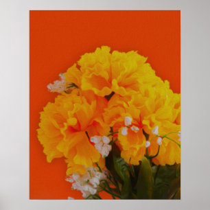 Gelbe gestrichene Blumen auf Orange Poster