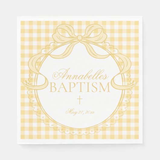 Gelbe Gingham Coquette Bogen Tauf Tischdekoration Serviette (Vorderseite)