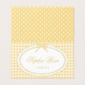 Gelbe Gingham Coquette-Bogen Tischkarten Tischdeko (Außenseite Aufgefaltet)