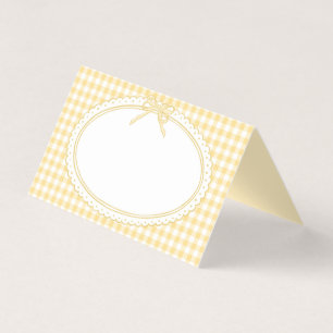 Gelbe Gingham Coquette-Bow-Platzkarten-Tischdekora