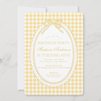 Gelbe Gingham Coquette Schleife Geburtstagsfeier Einladung