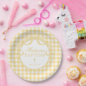 Gelbe Gingham Coquette-Schleife Taufe Pappteller (Party)