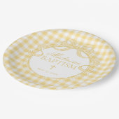 Gelbe Gingham Coquette-Schleife Taufe Pappteller (Schrägansicht)
